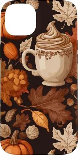Vista 15 de Warm Autumn Stylish Coffee Cup Design - Fall Leaves Pattern Case for iPhone 17