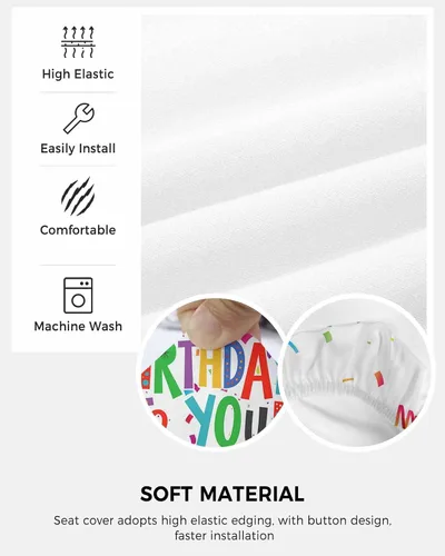 Vista 5 de Funda elástica para silla de oficina con texto en inglés «Happy Birthday» para silla de computadora, respaldo, cinta de colores, arte abstracto