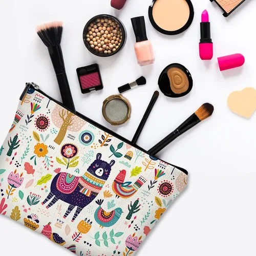 Vista 3 de Pequeña bolsa de maquillaje para monedero, bonita lona impermeable, bolsas de cosméticos para mujeres, con cremallera, bolsa de aseo de viaje