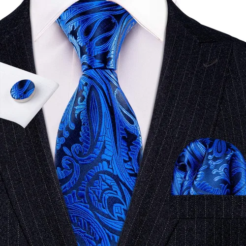 Vista 195 de Barry.Wang - Juego de corbata de seda para hombre, diseño de cachemira, pañuelo y gemelos de bolsillo