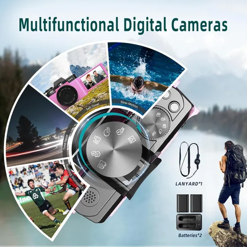 Vista 6 de Cámaras digitales para fotografía y video, cámara de vlogging 4K 48MP para YouTube con pantalla abatible de 180°, zoom digital 16X, gran angular