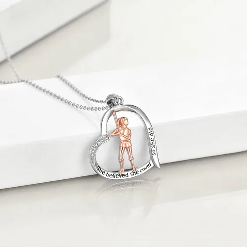 Vista 2 de YFN Regalos para amantes de los deportes para mujeres y niñas, plata de ley, colgante de bola de voleibol, golf, raqueta de tenis, joyería