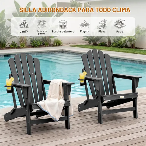 Vista 9 de Silla Adirondack plegable de gran tamaño, silla para hogueras de HDPE Negro