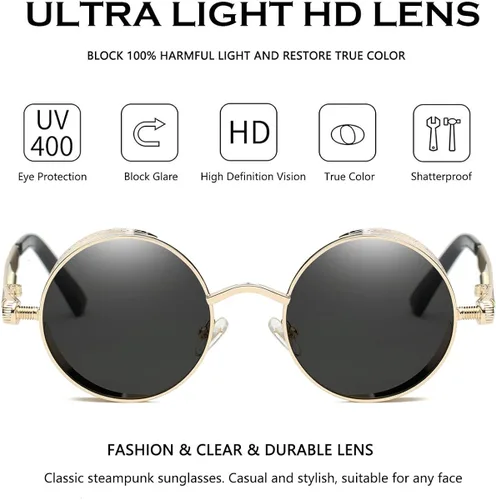 Vista 4 de Dollger Gafas de sol vintage Steampunk retro con marco circular redondo de metal