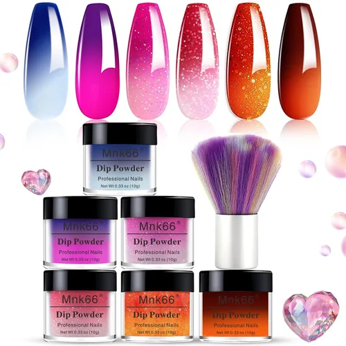 Vista 13 de Juego de polvo de inmersión de 6 colores, set de colores para uñas con vino tinto oscuro, rojo oscuro, naranja, set de polvo de inmersión para uñas
