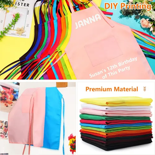 Vista 6 de Foaincore Juego de 26 delantales para niños y niñas, delantales con bolsillos, delantales de cocina para cocinar, hornear, pintar, talla XL