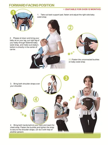 Vista 7 de Mochila 3D ajustable de 4 posiciones, bolsa envolvente suave estructurada ergonómica con correa delantera trasera para bebé recién nacido (azul)