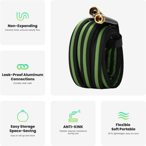 Vista 3 de 50FT Garden Hose with Nozzle– High Pressure Nozzle and Flexible Water Hose, All-Weather, Non-Shrinking, Ultra-Lightweight with 3/4" Solid Brass