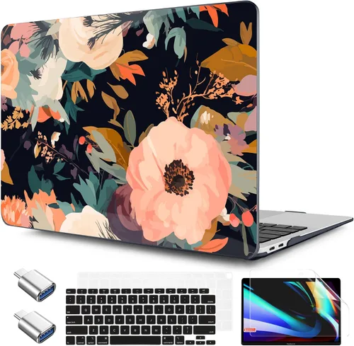 Vista 12 de TWOLSKOO Funda para MacBook Air de 13,3 pulgadas (versión antigua 2018-2021, modelos: M1 A2337, A2179, A1932) - Carcasa rígida con protector de Flor