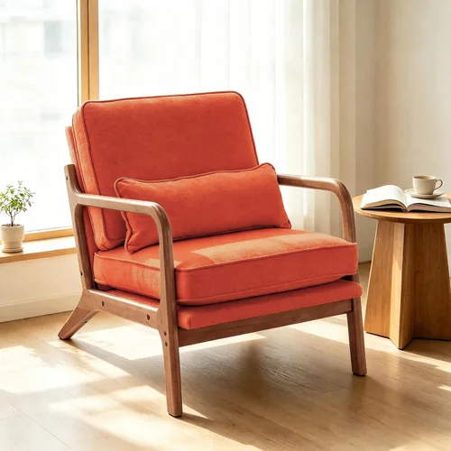 Vista 21 de Karl home Silla de lectura Mid-Century Modern Accent color beige Lino Beige
