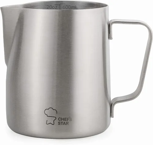 Vista 9 de Chef's Star Acero inoxidable, jarra de espuma de leche de 20 onzas y molinillo de café de cerámica manual, molinillo portátil con base de vidrio