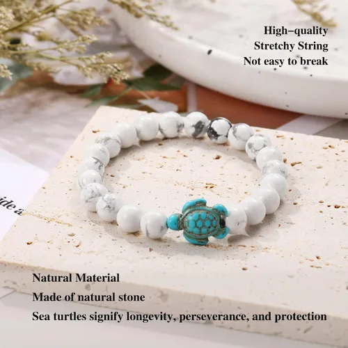 Vista 2 de Turtle Bracelet Sea Turtle Beaded Bracelet Father's Day gifts Natutal Stone Stretch Fits Most for Men Women Fashion Jewelry Valentines Day Gifts