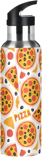 Vista 9 de Wusikd Pizza Slice - Botella de agua con tapa con pajilla, termo de doble pared para alimentos, termo aislado al vacío, botella de agua de acero