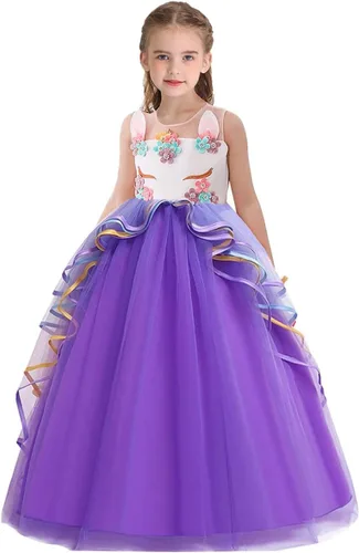 Vista 8 de Vestido de princesa para niñas, disfraz de unicornio sin mangas, arco iris, fiesta, cumpleaños, boda, Navidad, Halloween, carnaval # Multicolor