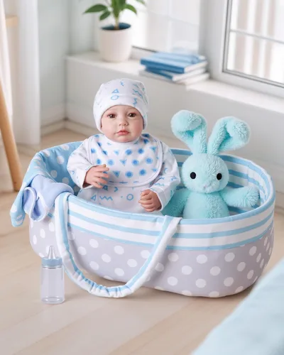 Vista 4 de BABESIDE - Accesorios para muñecas de bebé de 8 piezas con moisés para muñecas de 17 a 22 pulgadas Doll outfit set with bodysuit, diaper, bib