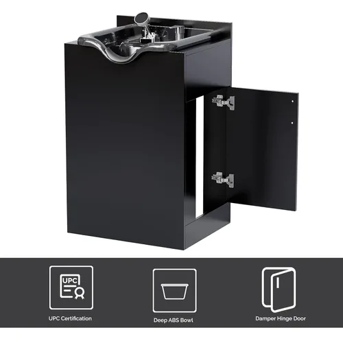 Vista 5 de OmySalon Cuenco de champú con gabinete, estación húmeda de salón con pulverizador, gabinete de champú, fregadero portátil para lavado de cabello
