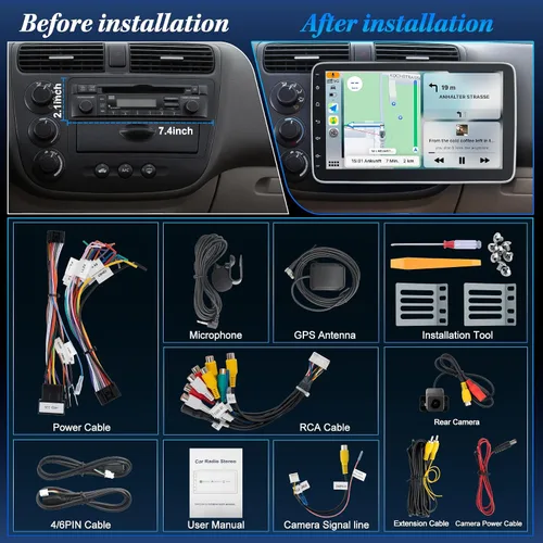 Vista 8 de [2G+64G] Radio de coche Bluetooth de 10.1 pulgadas con Bluetooth inalámbrico Apple Carplay Android Auto, pantalla táctil giratoria Receptores