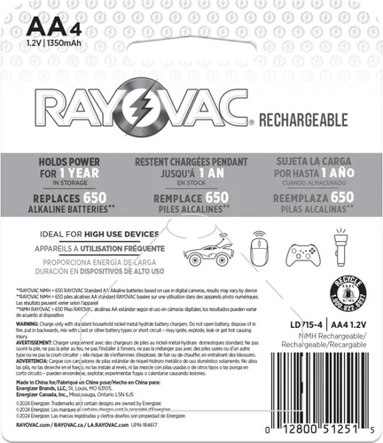 Vista 9 de RAYOVAC Baterías AA recargables (paquete de 4), baterías recargables NiMH Doble A