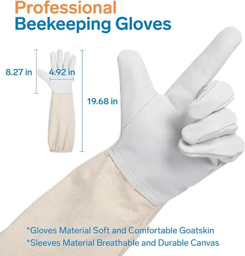 Vista 5 de Trajes de abeja para hombres y mujeres, a prueba de picaduras, traje de apicultura con guantes de apicultura y capucha de velo (blanco)