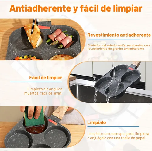 Vista 5 de AHFLRITO Sartén antiadherente para huevos de 4 tazas, sartén saludable de aluminio para omelette, sartén para tortilla de desayuno para huevos