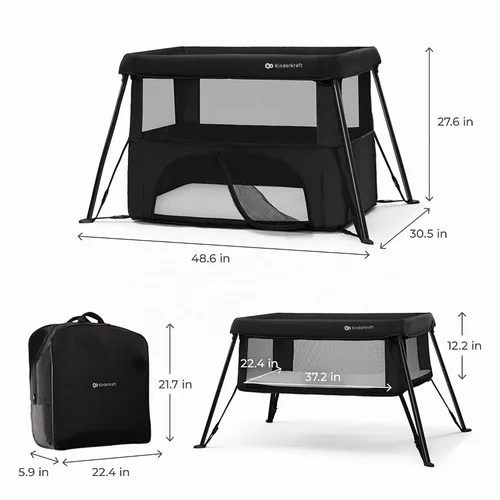 Vista 6 de Kinderkraft Cami 3 in 1 Convertible Travel Cot Black Negro