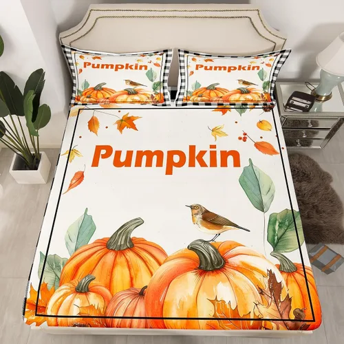 Vista 25 de Erosebridal Divertida sábana bajera ajustable de Halloween para niños, lindo juego de ropa de cama de calabaza fantasma, decoración de Halloween