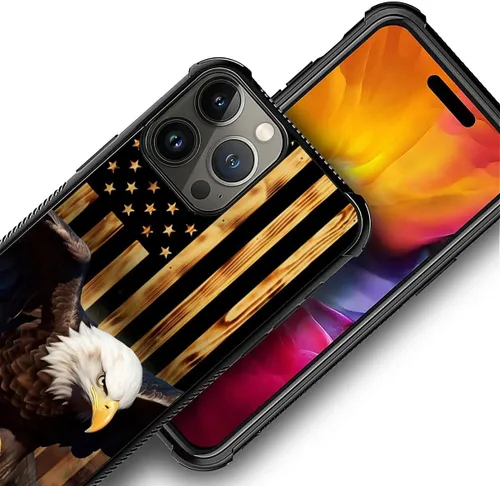 Vista 397 de Funda compatible con iPhone 8, a prueba de golpes, antiarañazos, bandera de ciervos de cola blanca de grano de madera estadounidense