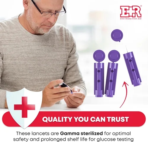 Vista 2 de Ever Ready First Aid Lancetas estériles con tapa giratoria de 1.06 oz, color morado, 150
