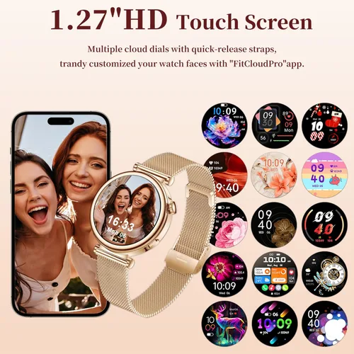 Vista 8 de Relojes inteligentes para mujer, reloj HD de 1.83 y 1.27 pulgadas con llamadas y mensajes/frecuencia cardíaca/sueño/ciclo femenino, reloj