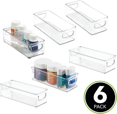 Vista 2 de mDesign Contenedores pequeños de plástico para almacenamiento de baño con asas para organización en armario, armario, tocador o estante de armario