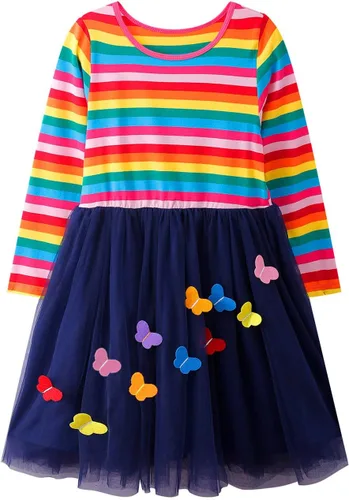 Vista 2 de VASCHY Lindo traje casual de manga larga para niñas de otoño y primavera, talla 3-10T