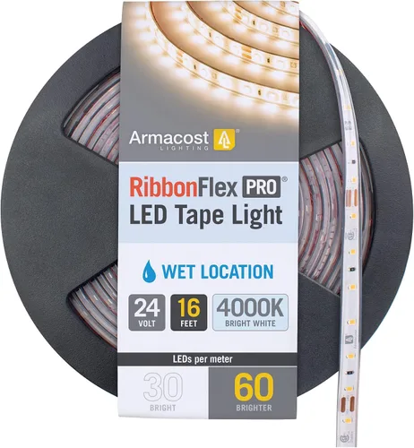 Vista 9 de Armacost Lighting RibbonFlex Pro 135410 - Cinta de luz blanca cálida (2700 K), 60 LEDs/M, 8.2 ft, 24 V