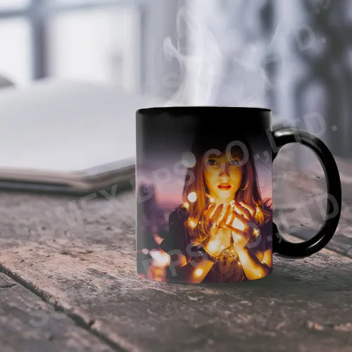 Vista 2 de MR.R 6 juegos de 11 oz sublimación en blanco negro mágico color cambiante de color mágico taza de cerámica con superficie brillante mate
