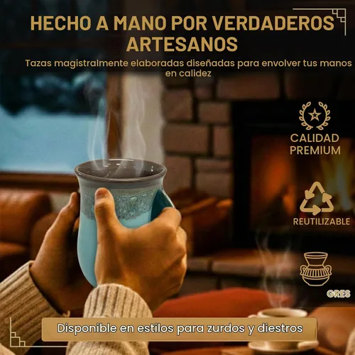 Vista 4 de Clay in Motion - Taza calentadora de manos para diestros, diseño Ocean Tide Marea del Océano