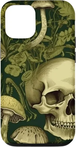 Vista 26 de iPhone 16 Skull Pattern Olive Green Mushroom Case