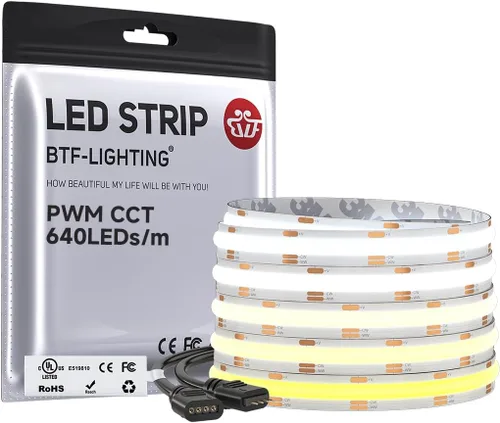 Vista 13 de BTF-LIGHTING - Tira de luz LED COB blanca sintonizable de 3000K-6000K con control remoto RF, CRI 90+ DC12V 16.4 pies regulable CCT ultra brillante