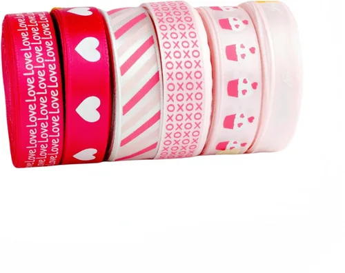 Vista 10 de Meseey Rollo de cintas para el día de San Valentín de 50 yardas, cinta decorativa de corazón rosa de 5/8 pulgadas para bodas, envoltura de regalos