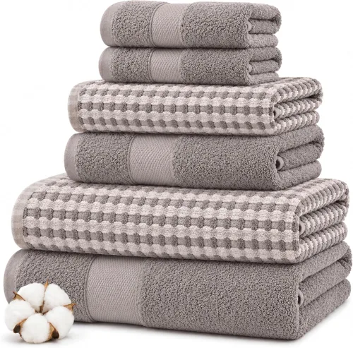 Vista 10 de Modern Threads Juego de toallas de baño de algodón de 6 piezas, toallas ultrasuaves de 550 GSM, juego de baño con toallas de mano y paños de baño