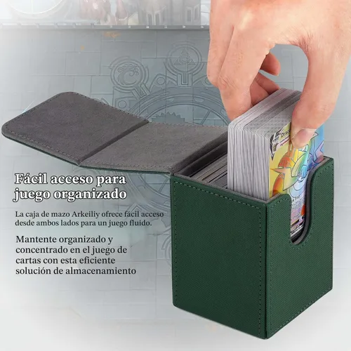 Vista 5 de Caja para mazos de cartas Arkeiliy, caja de almacenamiento de más de 110 cartas MTG con 50 fundas para cartas, estuches coleccionables para cartas