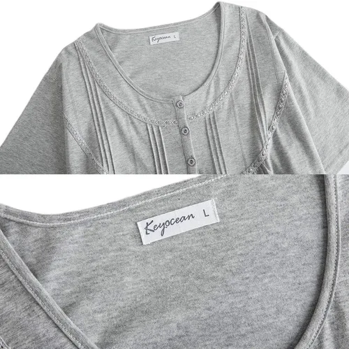 Vista 9 de Keyocean - Camisón de manga corta para mujer, 100 % algodón, suave, cómodo, ligero, con encaje, para verano, ropa de dormir
