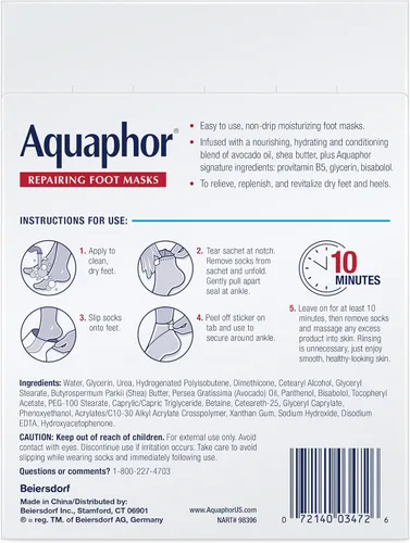 Vista 12 de Aquaphor Mascarillas reparadoras para pies, calcetines hidratantes para pies secos, tratamiento hidratante para el cuidado de los pies con aceite