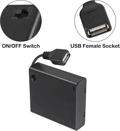 Vista 4 de 4 piezas 4 AA soporte de batería USB hembra Socket 4 AA caja de batería titular con cubierta e interruptor de encendido y apagado