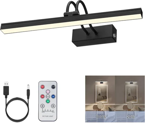 Vista 14 de FUNCHDAY Luz de Imagen Inalámbrica, Luz de Imagen con Batería Recargable de 13" Operada con Pilas y Temporizador Remoto, Luz de Galería Regulable