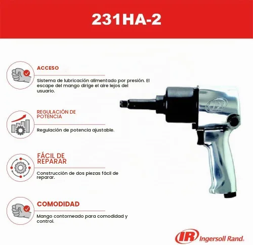 Vista 8 de Ingersoll Rand 231HA-2 - Llave de impacto neumática de 1/2 pulgada, yunque extendido de 2 pulgadas, súper resistente, par de torsión de 600
