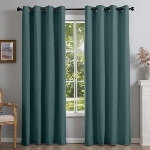 Vista 10 de NFPA701 Cortinas estándar ignífugas sin flúor de 63 pulgadas, 2 paneles, cortinas 100% opacas para dormitorio, sala de estar, cortina