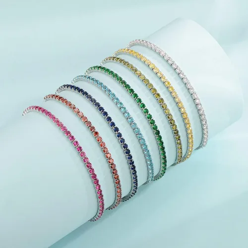 Vista 4 de Pulseras de tenis de plata de ley con piedra natal para mujer, pulsera de bolo de tenis de 0.098 in, joyería de moda, regalos de cumpleaños