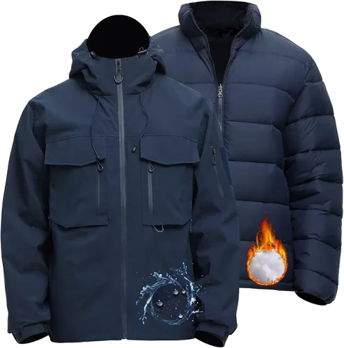 Vista 8 de Men's 3 in 1 Waterproof Winter Jackets Ski Warm Snow Rain Coat Puffer Liner Hood Windbreaker