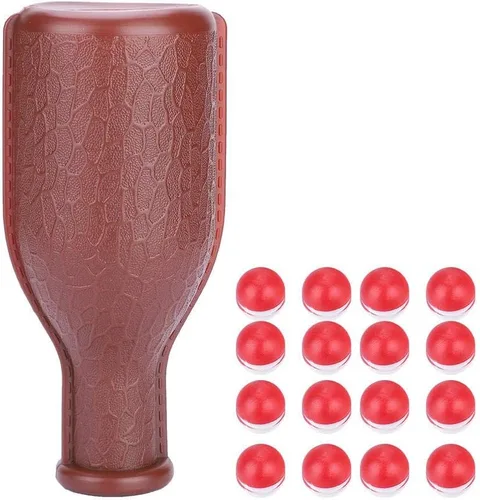 Vista 8 de Botella de dados de billar con 16 bolas numeradas, dados de esfera de goma marrón para piscina de guisantes