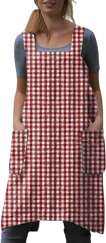 Vista 22 de WROLEM Women's Cross Back Pinafore Apron with Large Pockets Home Kitchen, Restaurant, Coffee house,Cooking Gardening Works