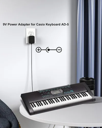 Vista 2 de WUKUR Adaptador de CA de 9 V AD-5 compatible con cable de alimentación de teclado Casio compatible con teclado Casio AD-5 AD-5MU CTK-2100 CTK-800
